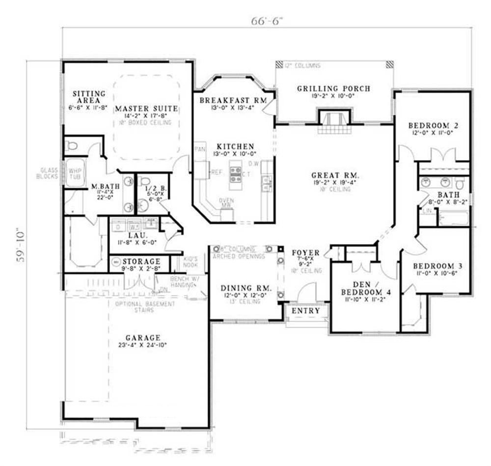 Floor Plan First Story of Southern Plan #153-1844